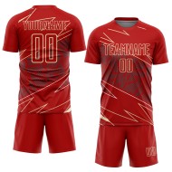 Cream Jersey Soccer Sports Red Sublimation Uniform Lines Custom Cream Jersey Soccer Sports Red Sublimation Uniform Lines Custom